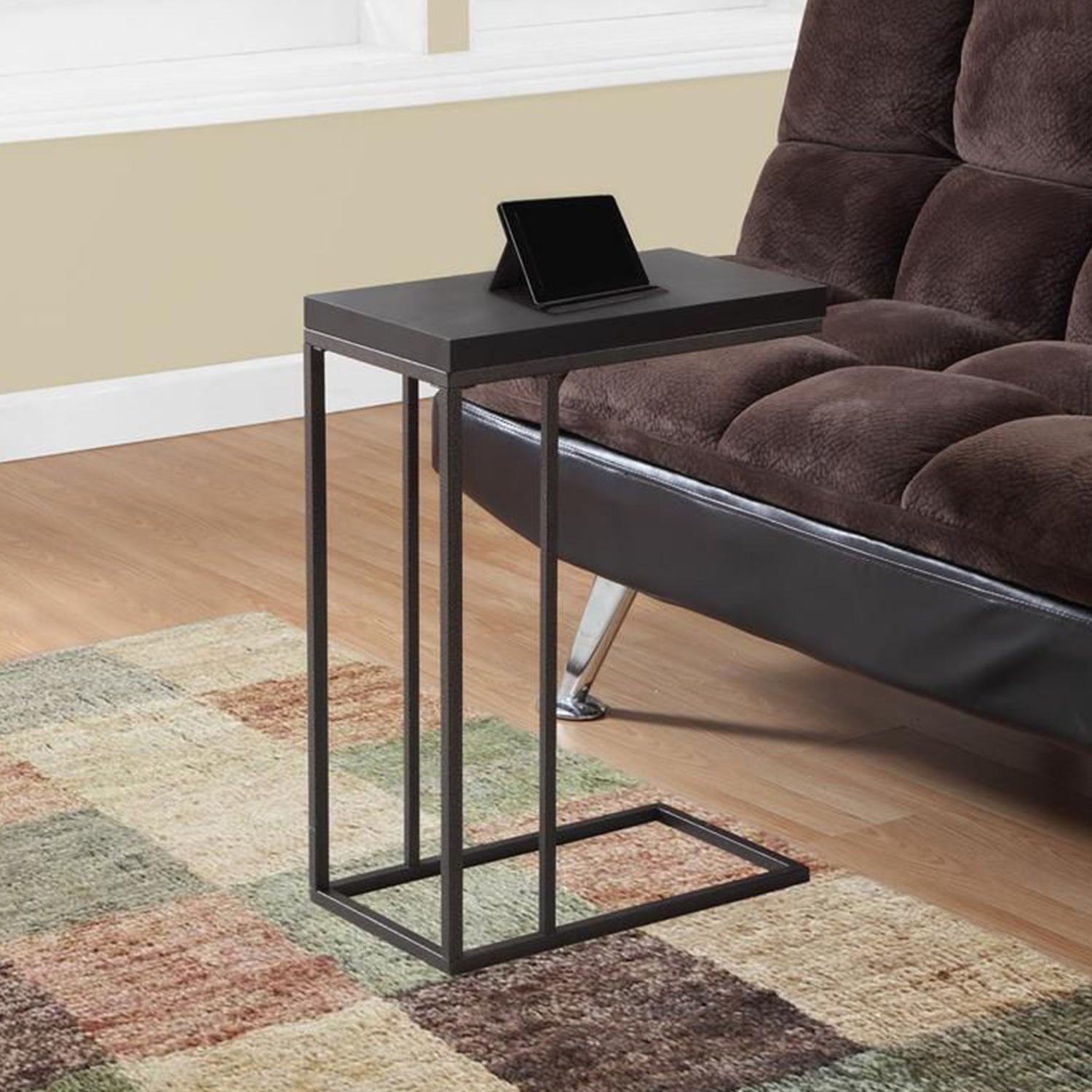 HomeRoots 18.25" x 10.25" x 25.25" Particle Board Metal Accent Table in Cappuccino Finish