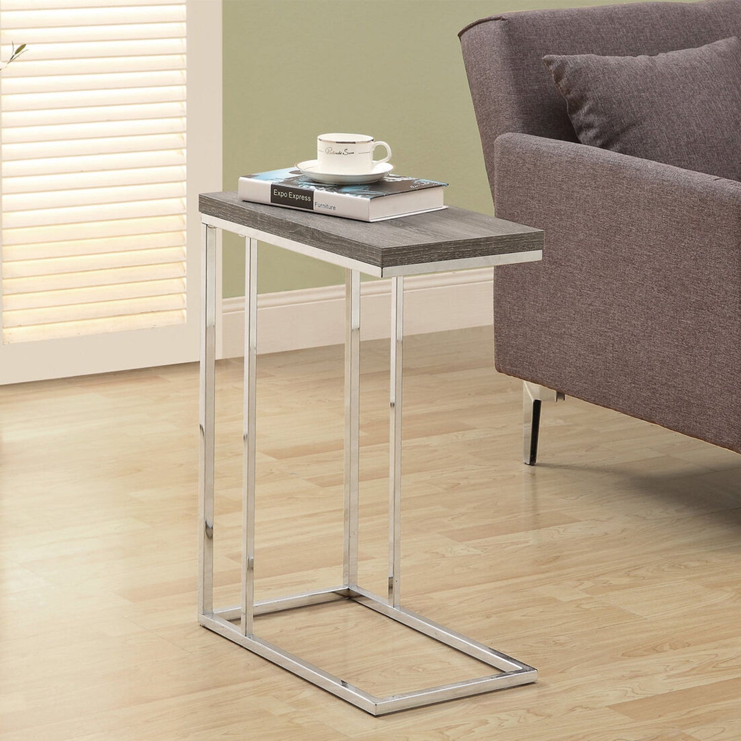 HomeRoots 18.25" x 10.25" x 25.25" Particle Board Metal Accent Table in Dark Taupe Finish