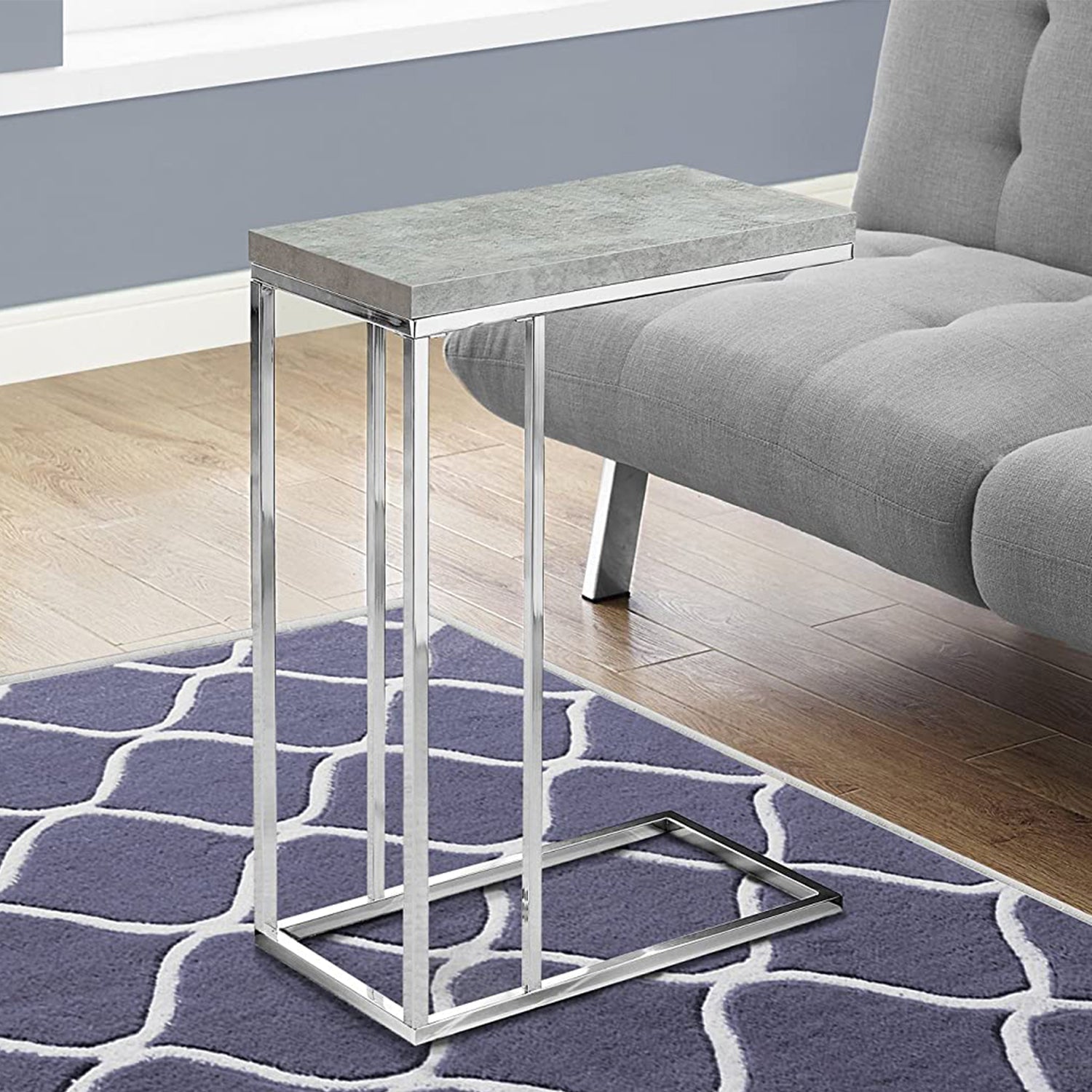 HomeRoots 18.25" x 10.25" x 25.25" Particle Board Metal Accent Table in Grey Finish