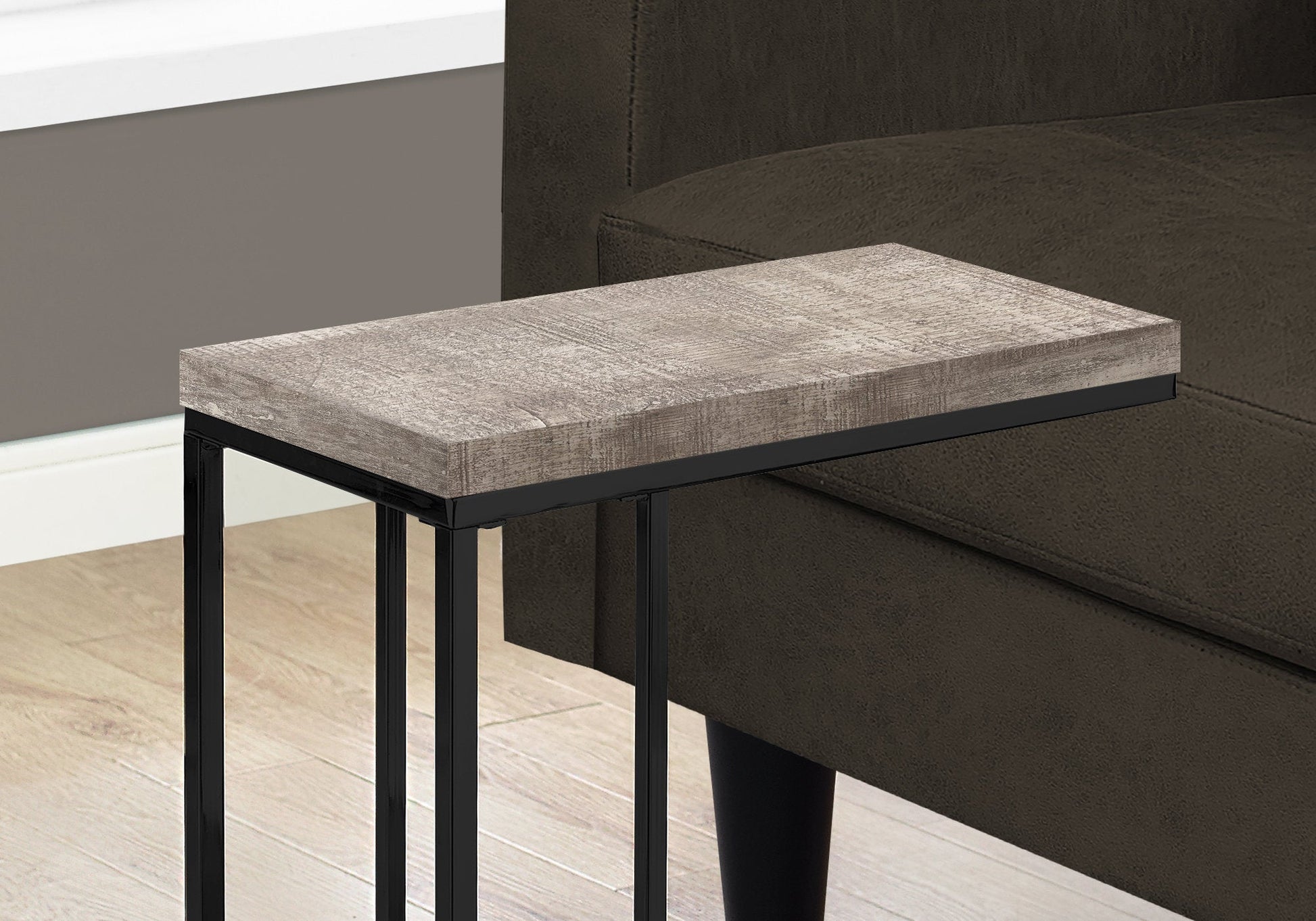 HomeRoots 18.25" x 10.25" x 25.25" Particle Board Metal Accent Table in Taupe and Black Finish