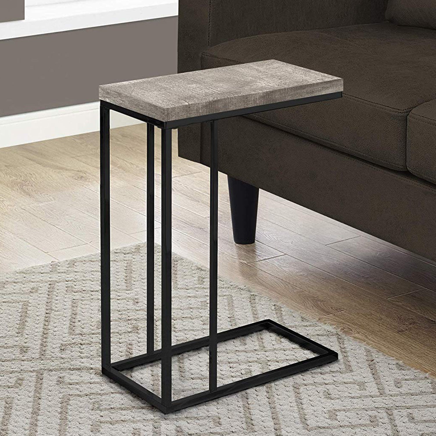 HomeRoots 18.25" x 10.25" x 25.25" Particle Board Metal Accent Table in Taupe and Black Finish