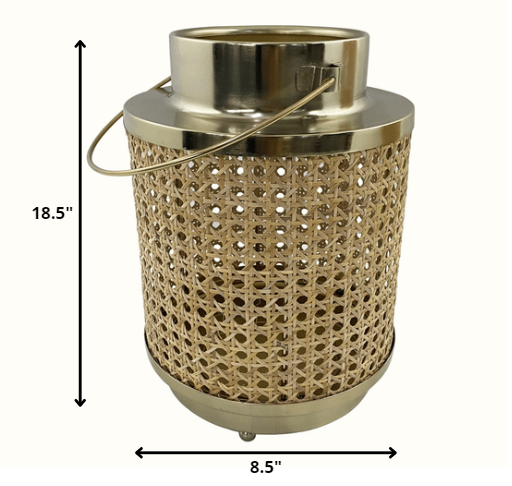HomeRoots 18.5" Large Metal Hurricane Candle Holder in Cane