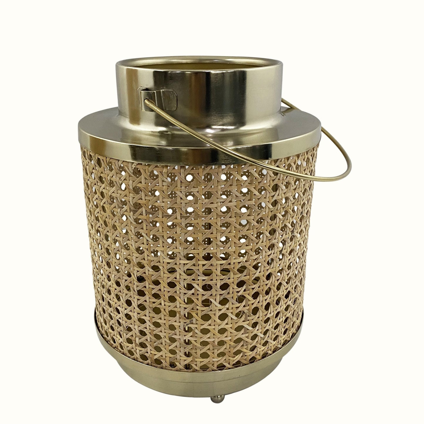 HomeRoots 18.5" Large Metal Hurricane Candle Holder in Cane