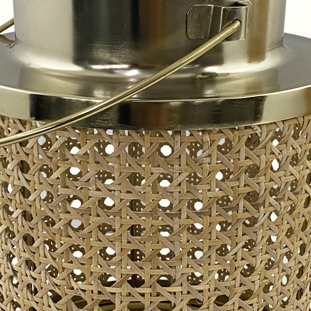 HomeRoots 18.5" Large Metal Hurricane Candle Holder in Cane