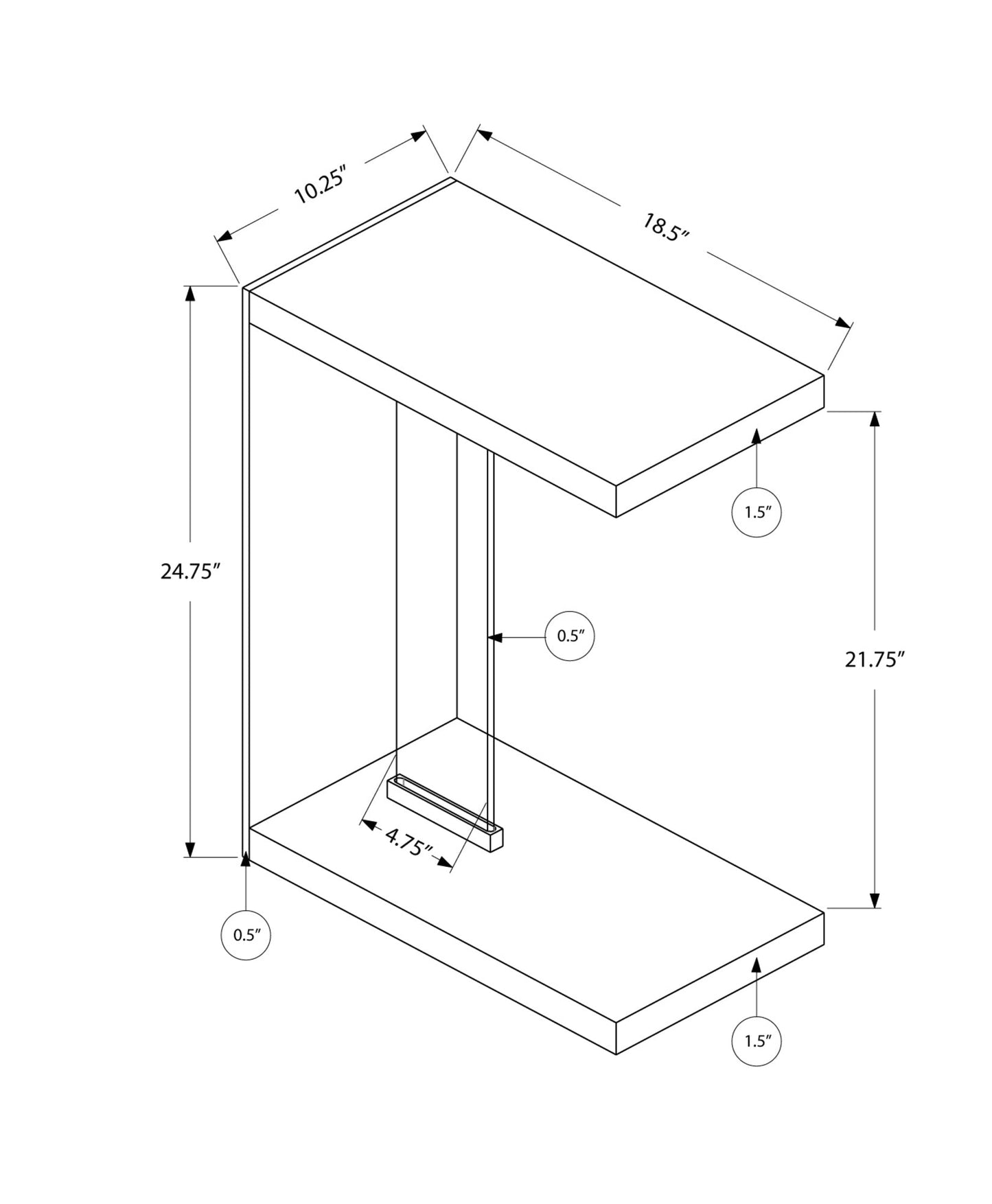 HomeRoots 18.5" x 10.25" x 24.75" Tempered Glass Accent Table in White Finish
