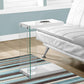 HomeRoots 18.5" x 10.25" x 24.75" Tempered Glass Accent Table in White Finish