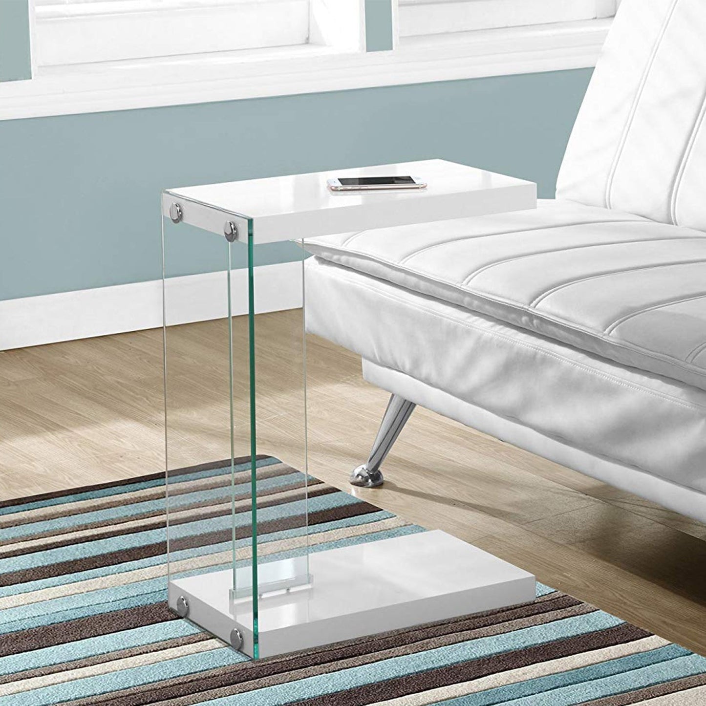 HomeRoots 18.5" x 10.25" x 24.75" Tempered Glass Accent Table in White Finish