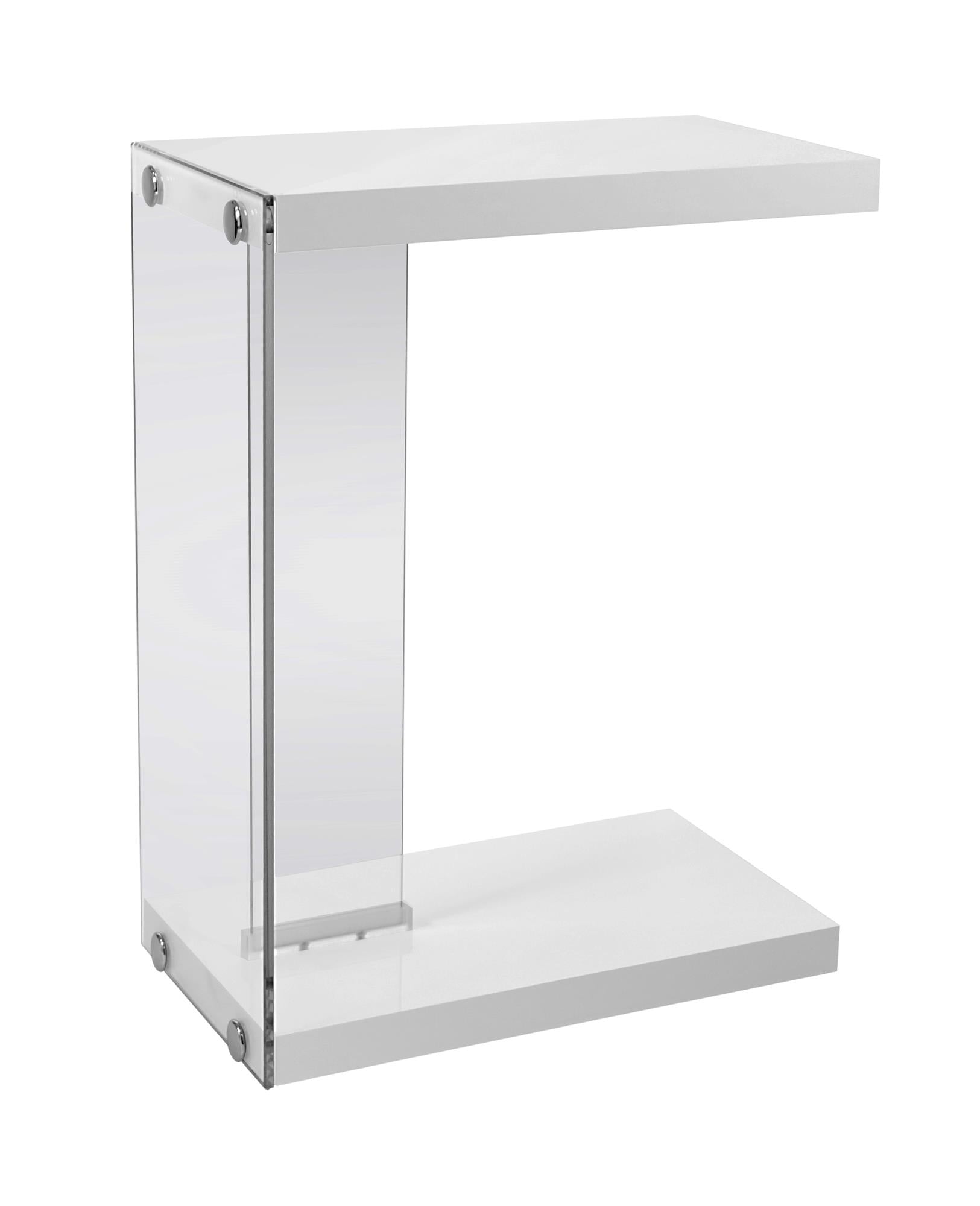 HomeRoots 18.5" x 10.25" x 24.75" Tempered Glass Accent Table in White Finish
