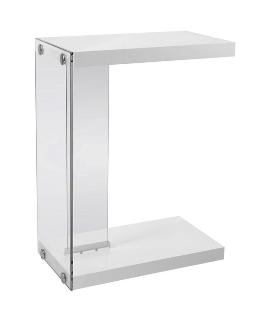 HomeRoots 18.5" x 10.25" x 24.75" Tempered Glass Accent Table in White Finish