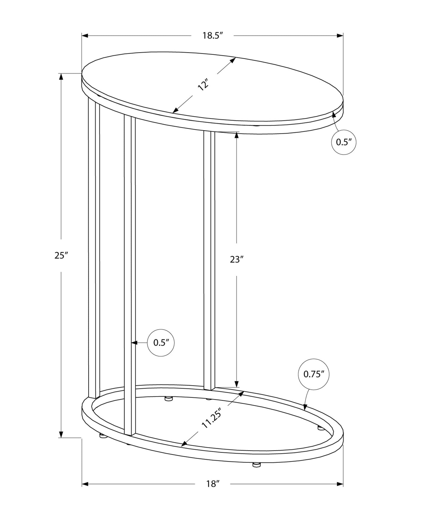 HomeRoots 18.5" x 12" x 25" Particle Board Metal Accent Table in White Finish