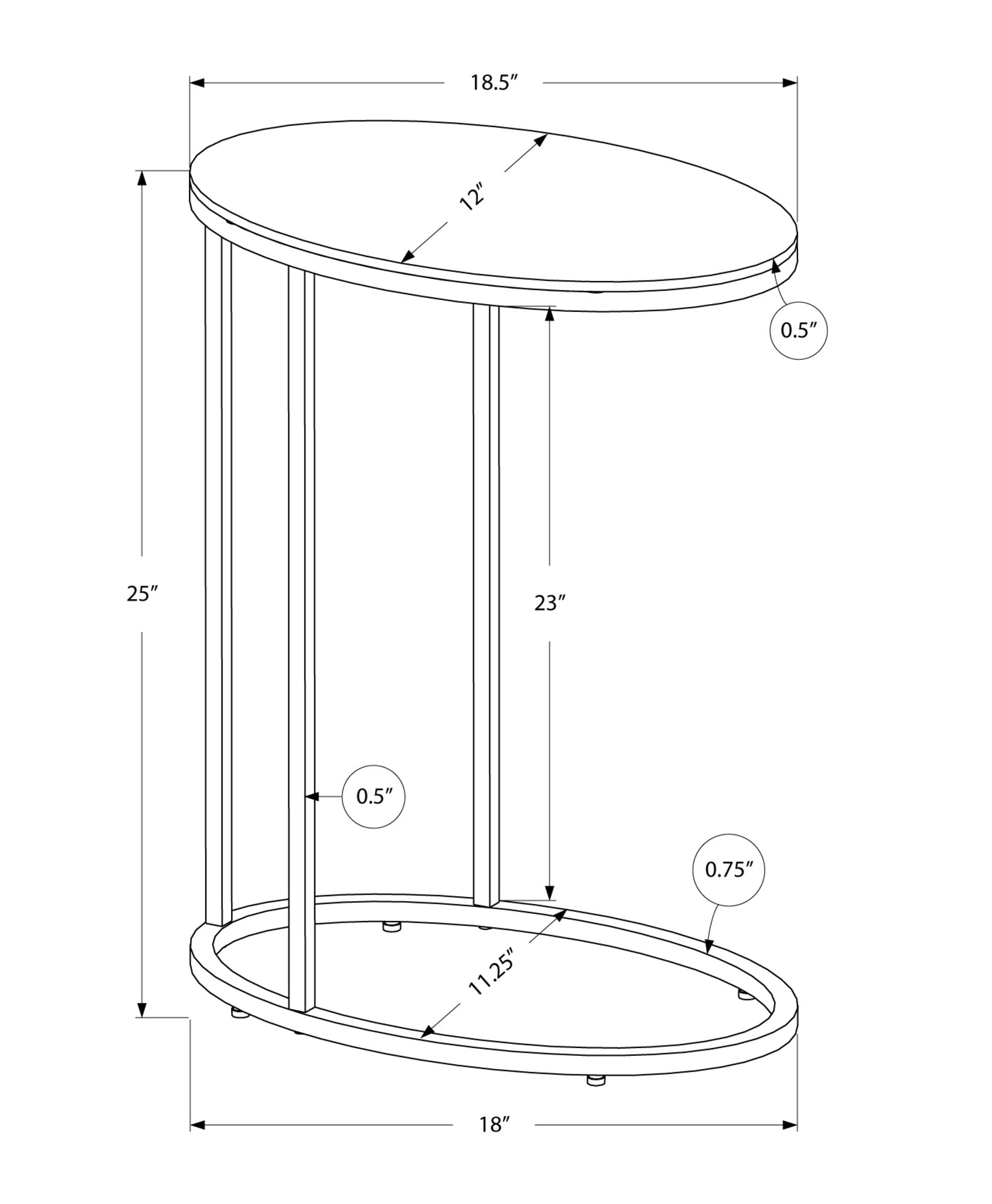 HomeRoots 18.5" x 12" x 25" Particle Board Metal Accent Table in White Finish