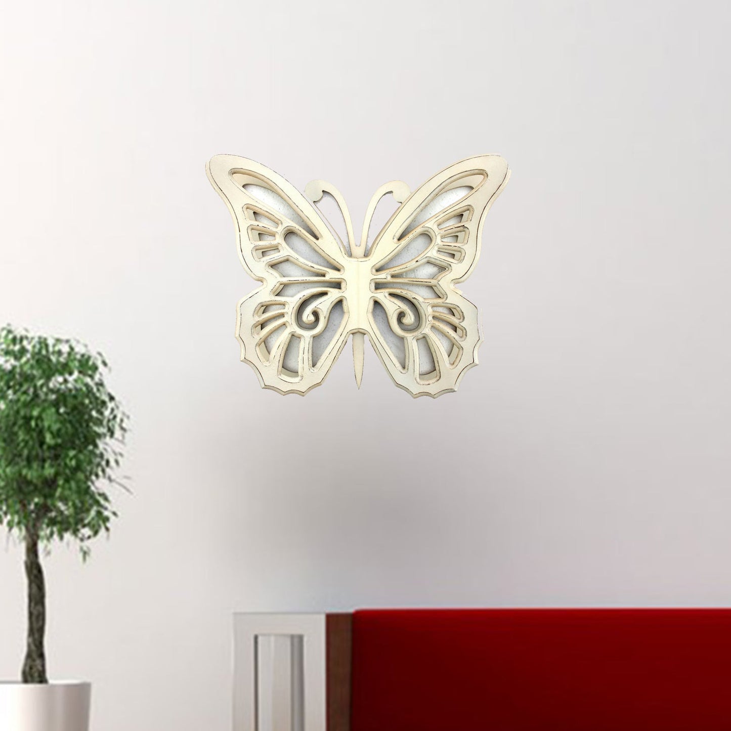 HomeRoots 18.5" x 23" x 4" Light Yellow Rustic Butterfly Wooden Wall Decor