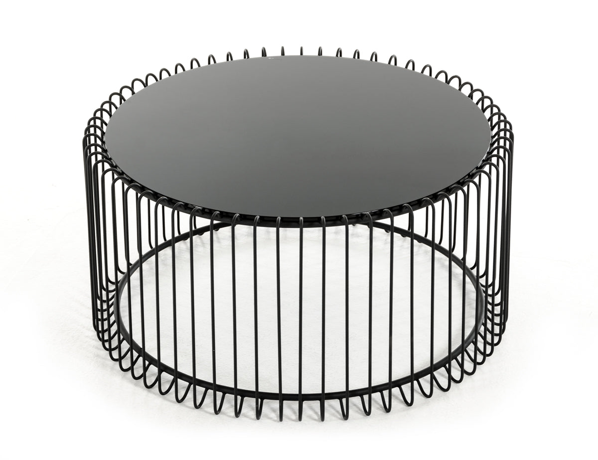 HomeRoots 19 Black Metal and Glass Round Coffee Table