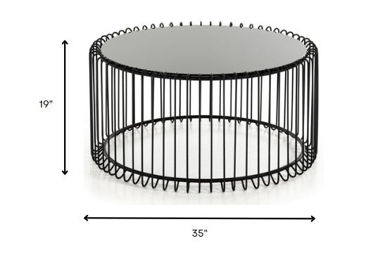 HomeRoots 19 Black Metal and Glass Round Coffee Table
