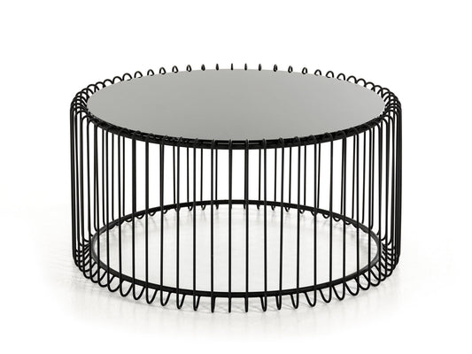 HomeRoots 19 Black Metal and Glass Round Coffee Table