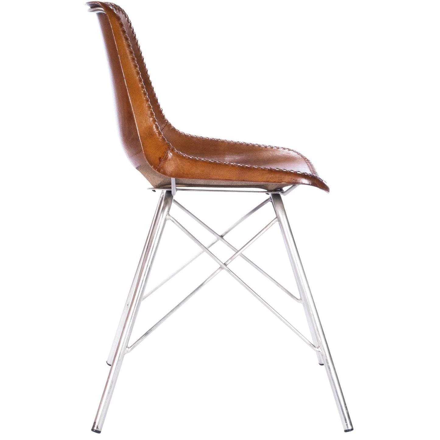 HomeRoots 19" Brown Faux Leather Side Chair With Silver Base Finish