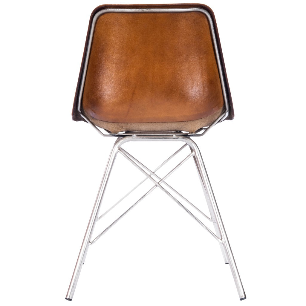 HomeRoots 19" Brown Faux Leather Side Chair With Silver Base Finish