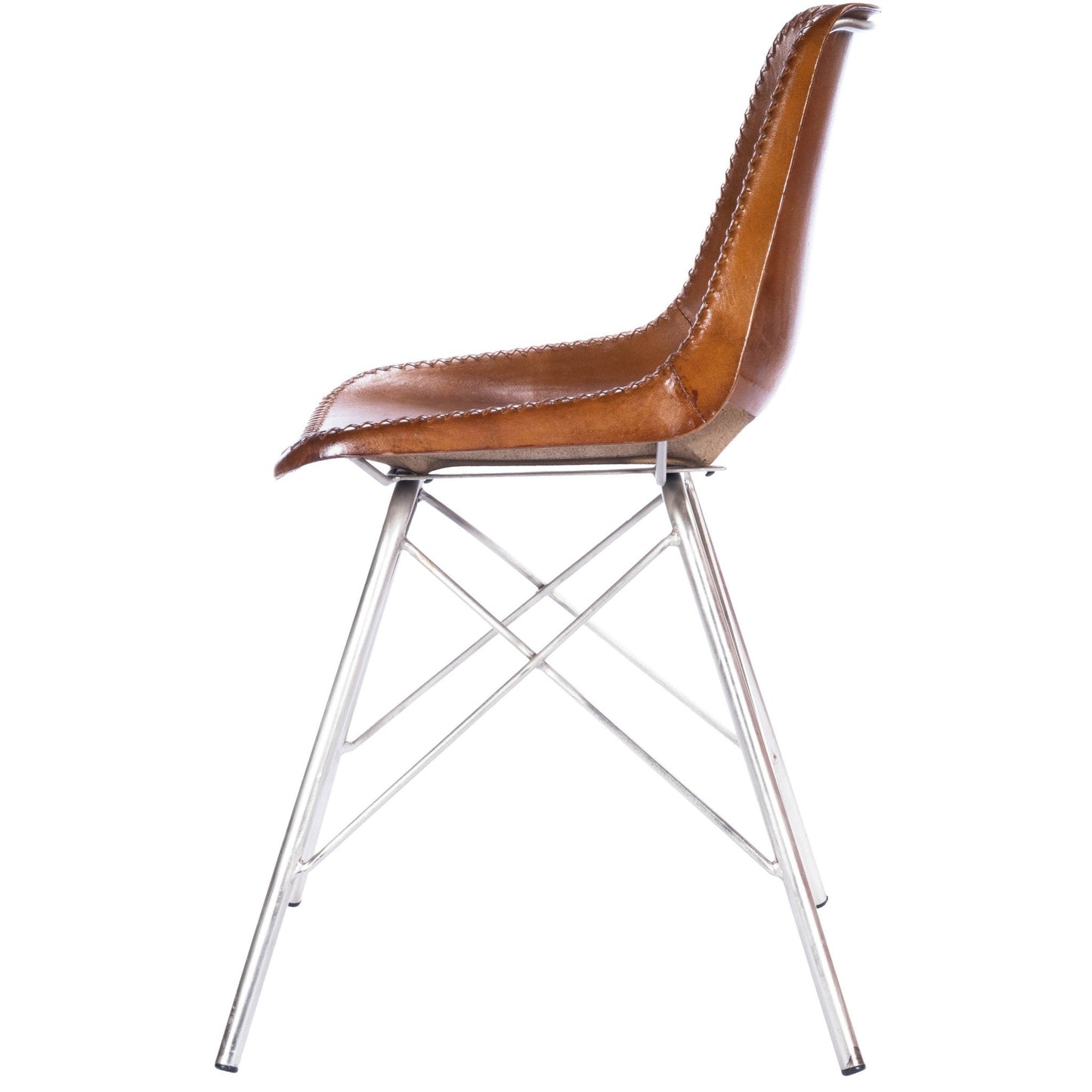 HomeRoots 19" Brown Faux Leather Side Chair With Silver Base Finish