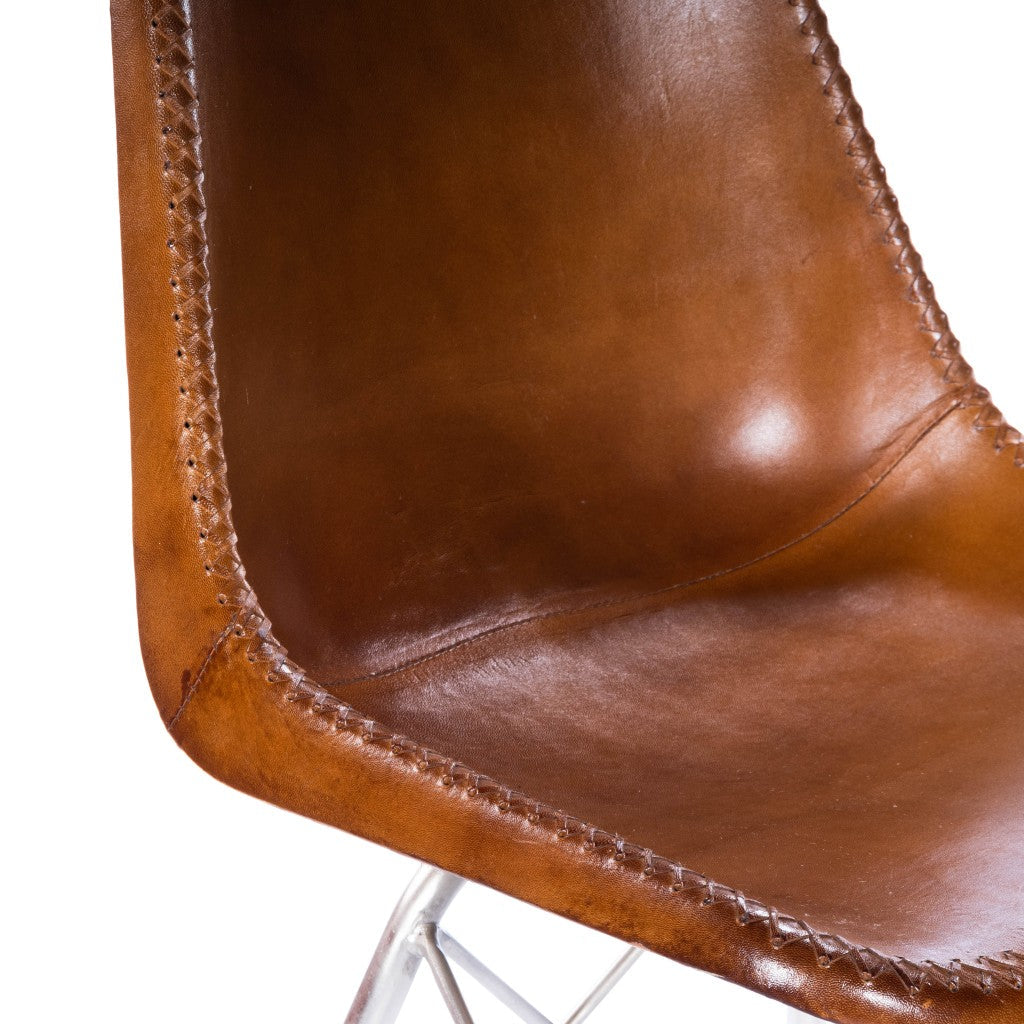 HomeRoots 19" Brown Faux Leather Side Chair With Silver Base Finish