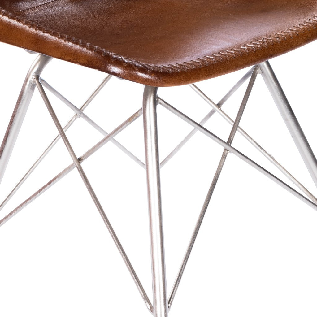 HomeRoots 19" Brown Faux Leather Side Chair With Silver Base Finish