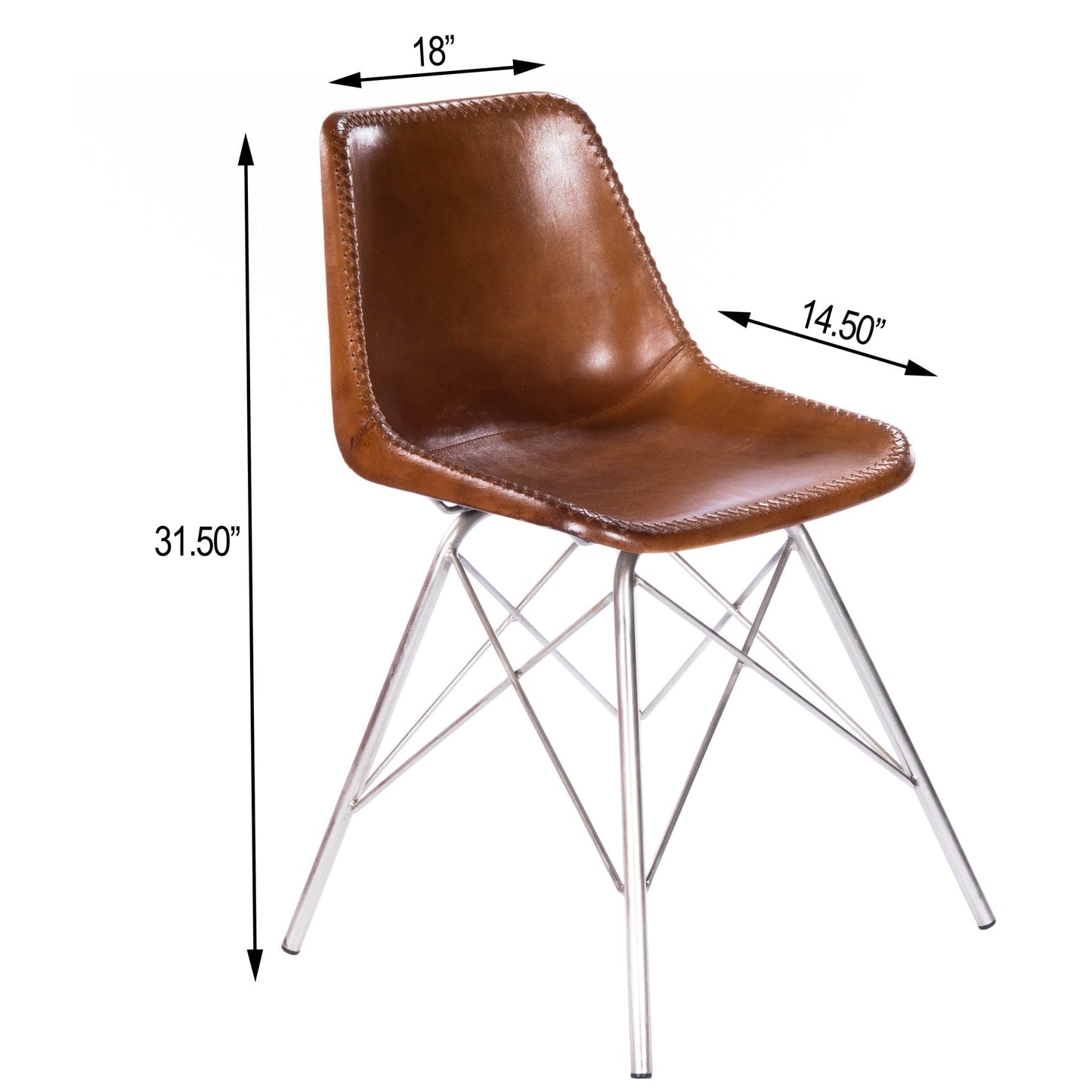 HomeRoots 19" Brown Faux Leather Side Chair With Silver Base Finish
