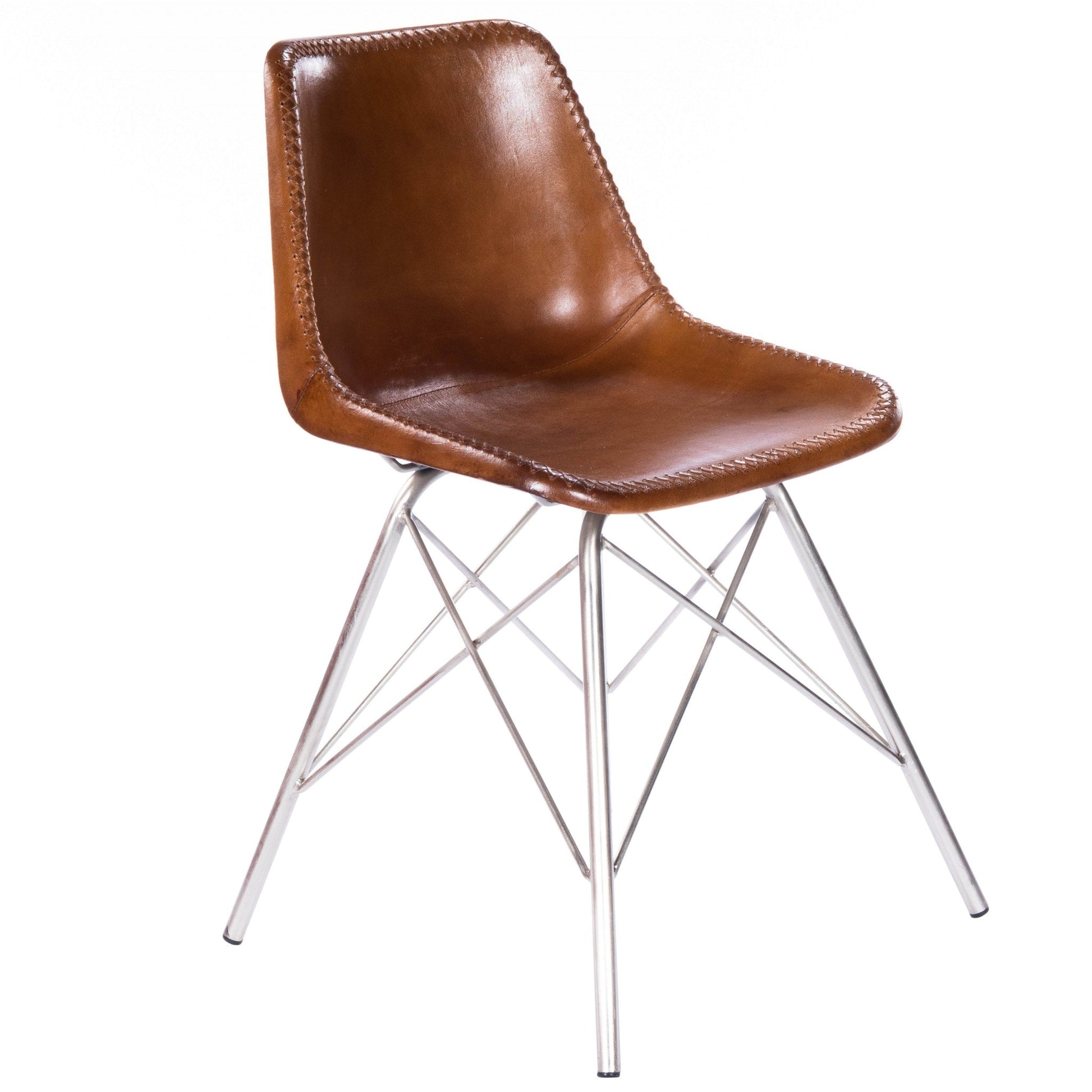 HomeRoots 19" Brown Faux Leather Side Chair With Silver Base Finish
