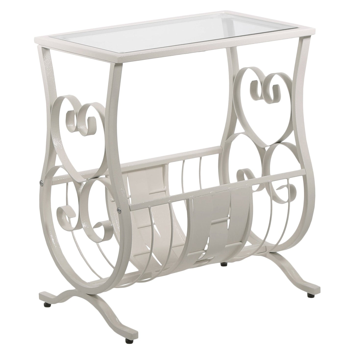 HomeRoots 19" Clear Glass Trestle Console Table With Storage and White Base Finish