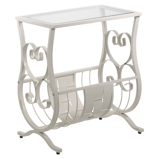 HomeRoots 19" Clear Glass Trestle Console Table With Storage and White Base Finish