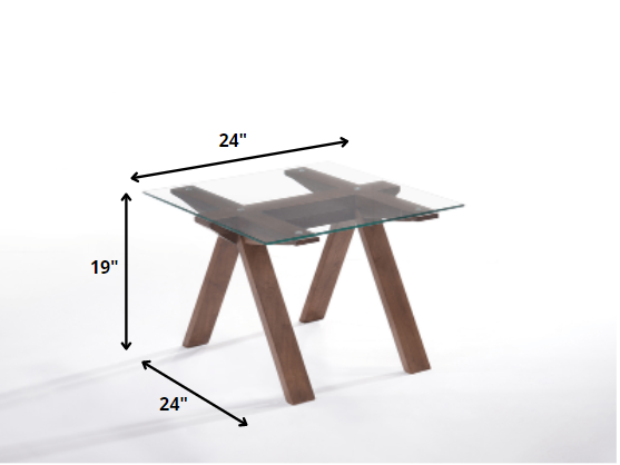 HomeRoots 19" Glass End Table With Walnut Wood Base