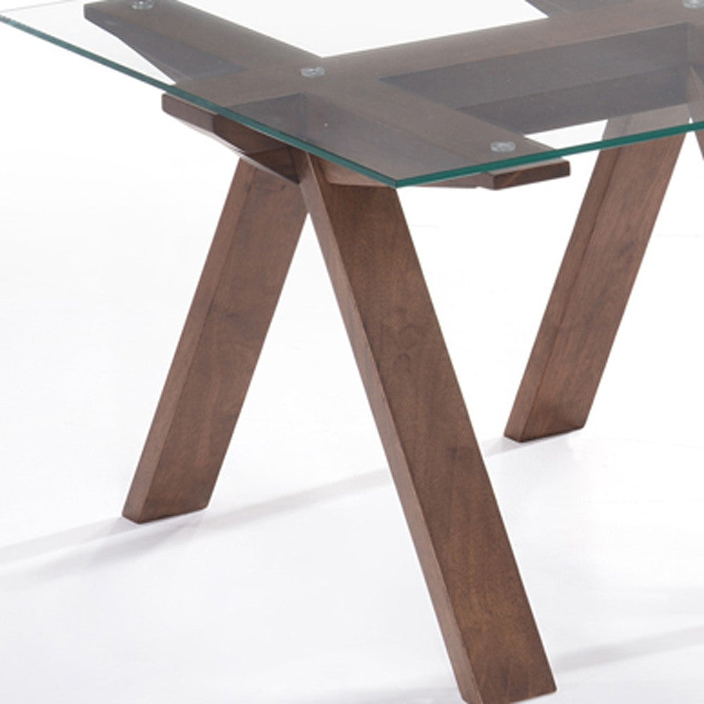 HomeRoots 19" Glass End Table With Walnut Wood Base
