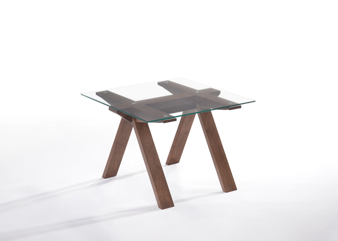 HomeRoots 19" Glass End Table With Walnut Wood Base