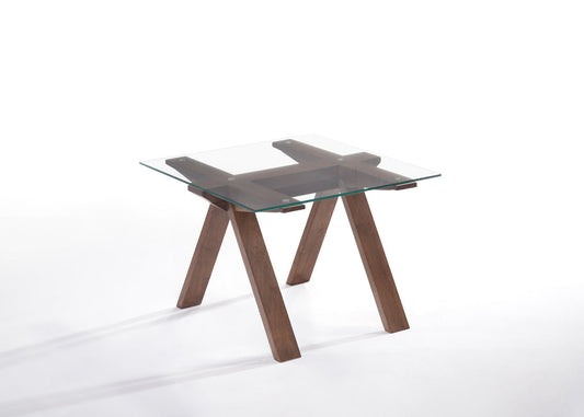 HomeRoots 19" Glass End Table With Walnut Wood Base