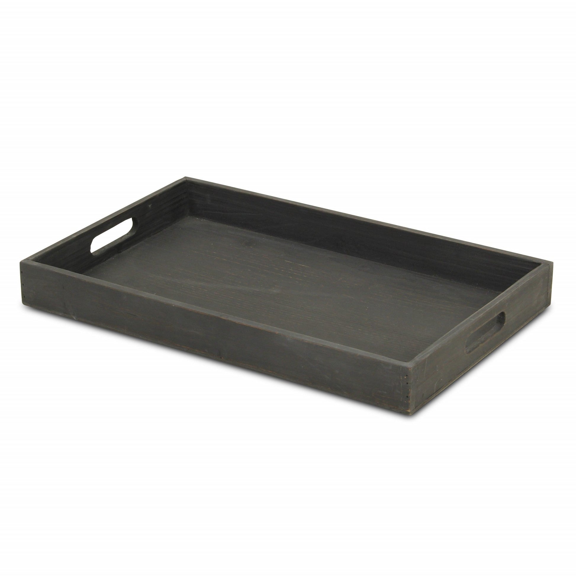 HomeRoots 19" Minimalist Wooden Tray in Black Finish