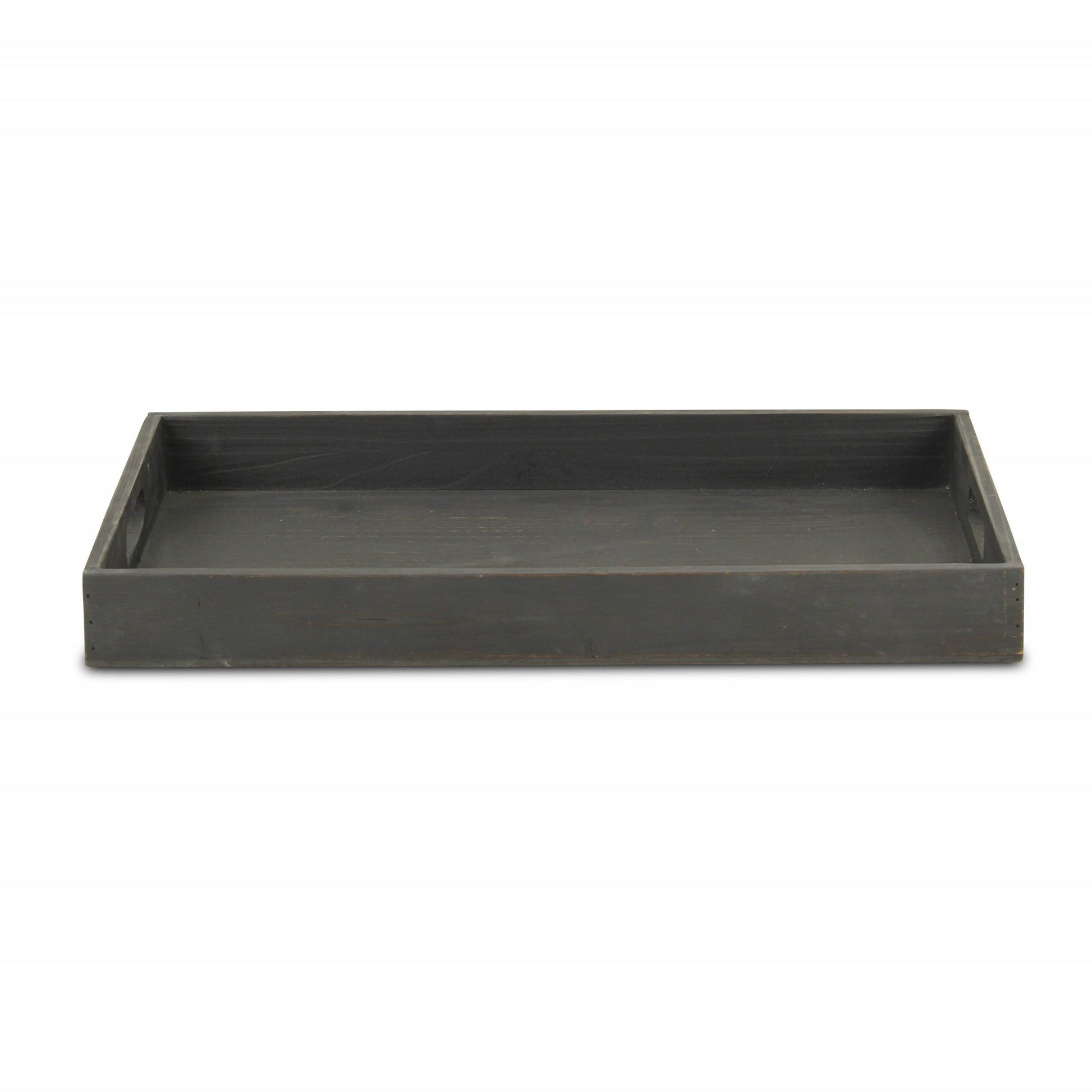 HomeRoots 19" Minimalist Wooden Tray in Black Finish