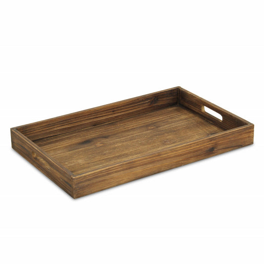 HomeRoots 19" Minimalist Wooden Tray in Dark Brown Finish