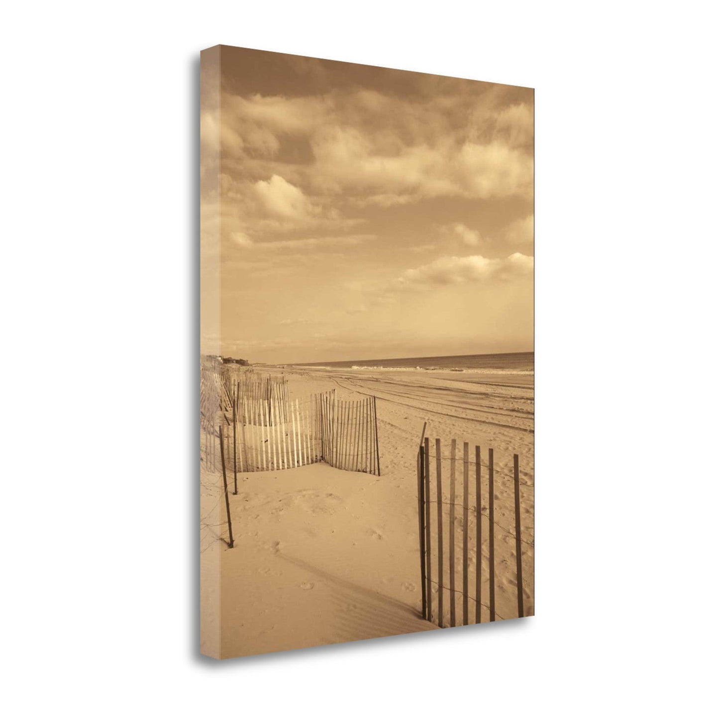HomeRoots 19" Sepia Toned Beach Scene Giclee Print on Gallery Wrap Canvas Wall Art