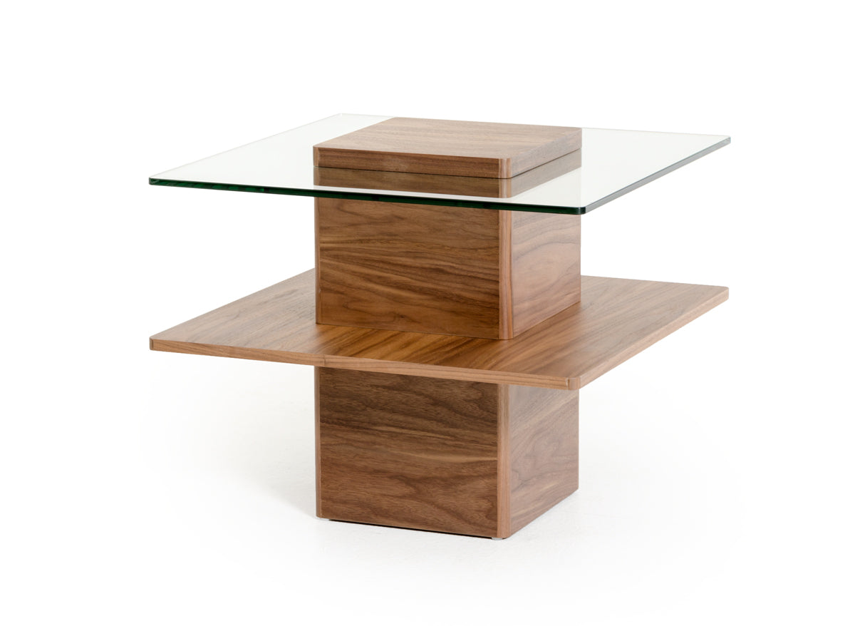 HomeRoots 19" Veneer and Glass End Table in Walnut Finish
