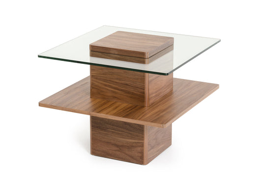 HomeRoots 19" Veneer and Glass End Table in Walnut Finish