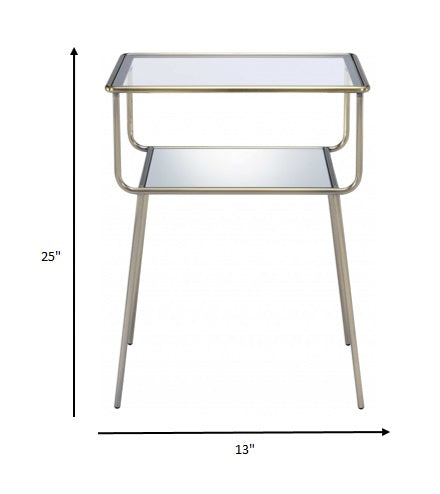 HomeRoots 19" x 13" x 25" Metal End Table in Antique Brass Finish