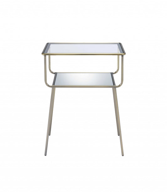 HomeRoots 19" x 13" x 25" Metal End Table in Antique Brass Finish