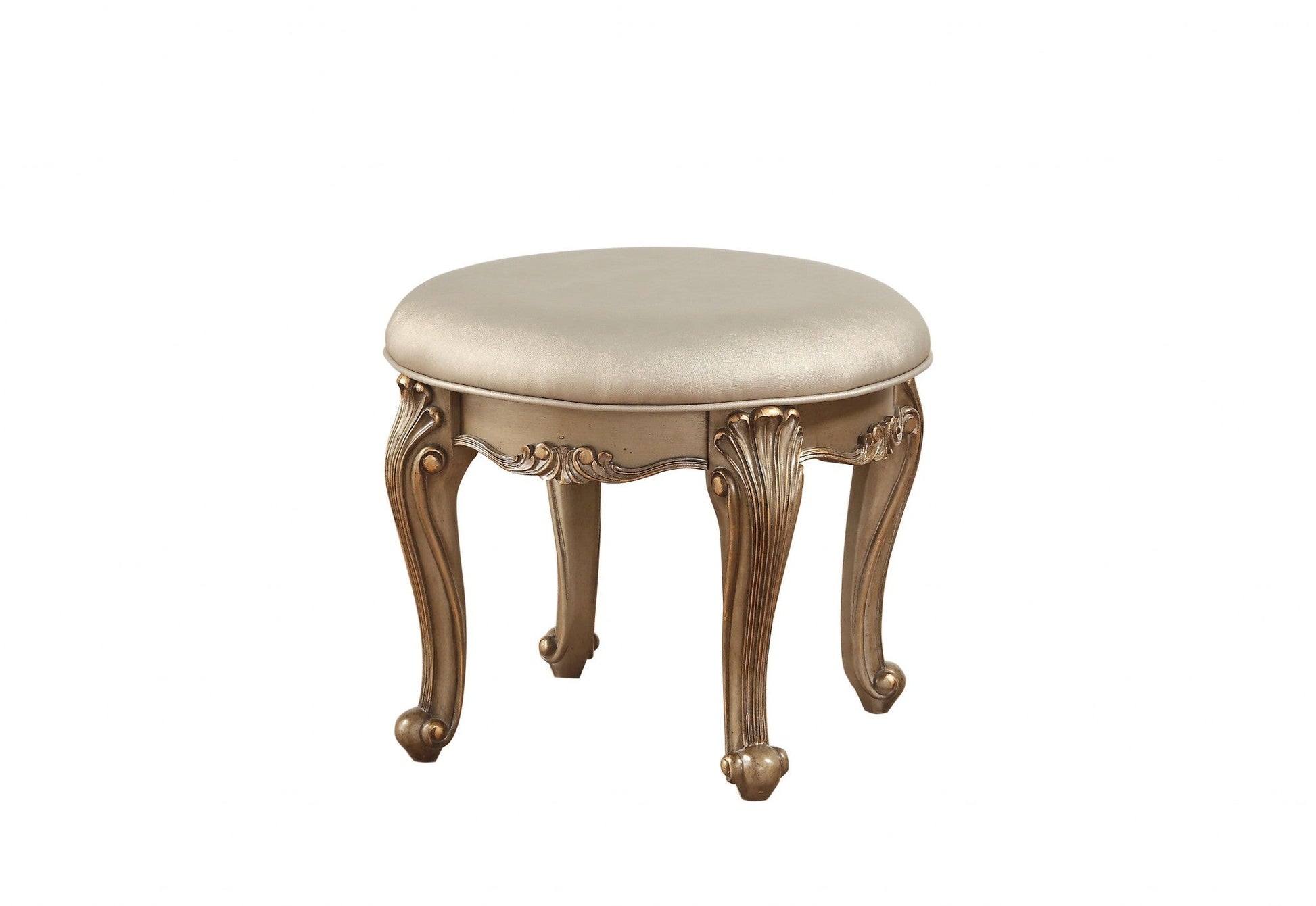 HomeRoots 19' x 19' x 18' Champagne Faux Leather Vanity Stool