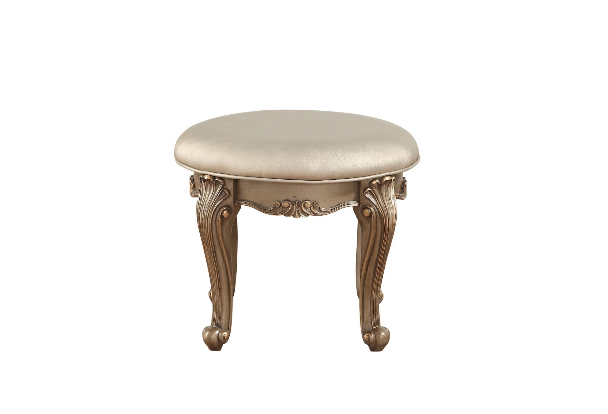 HomeRoots 19' x 19' x 18' Champagne Faux Leather Vanity Stool