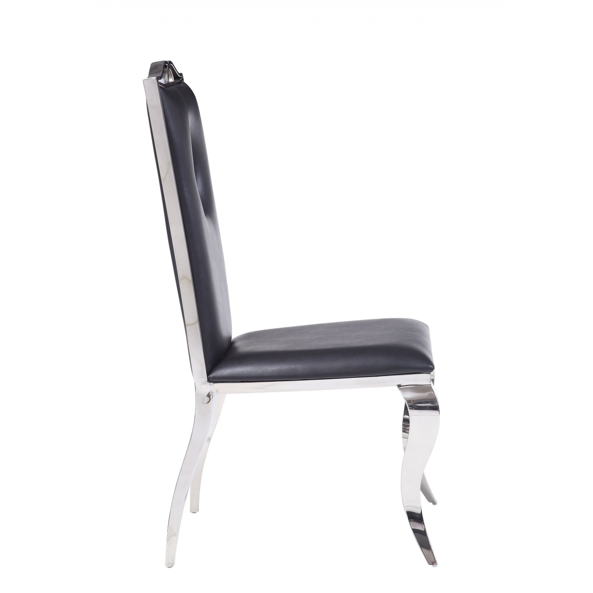 HomeRoots 19" x 21" x 44" Faux Leather and Stainless Steel Upholstered Side Chair in Set of Two
