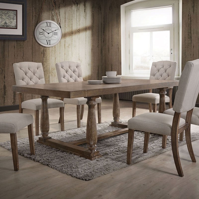 HomeRoots 19" x 23" x 43" Cream Linen And Weathered Oak Side Chair In Set Of Two