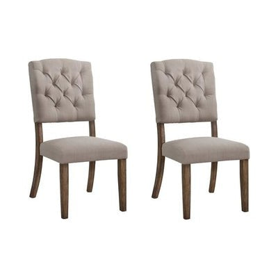 HomeRoots 19" x 23" x 43" Cream Linen And Weathered Oak Side Chair In Set Of Two
