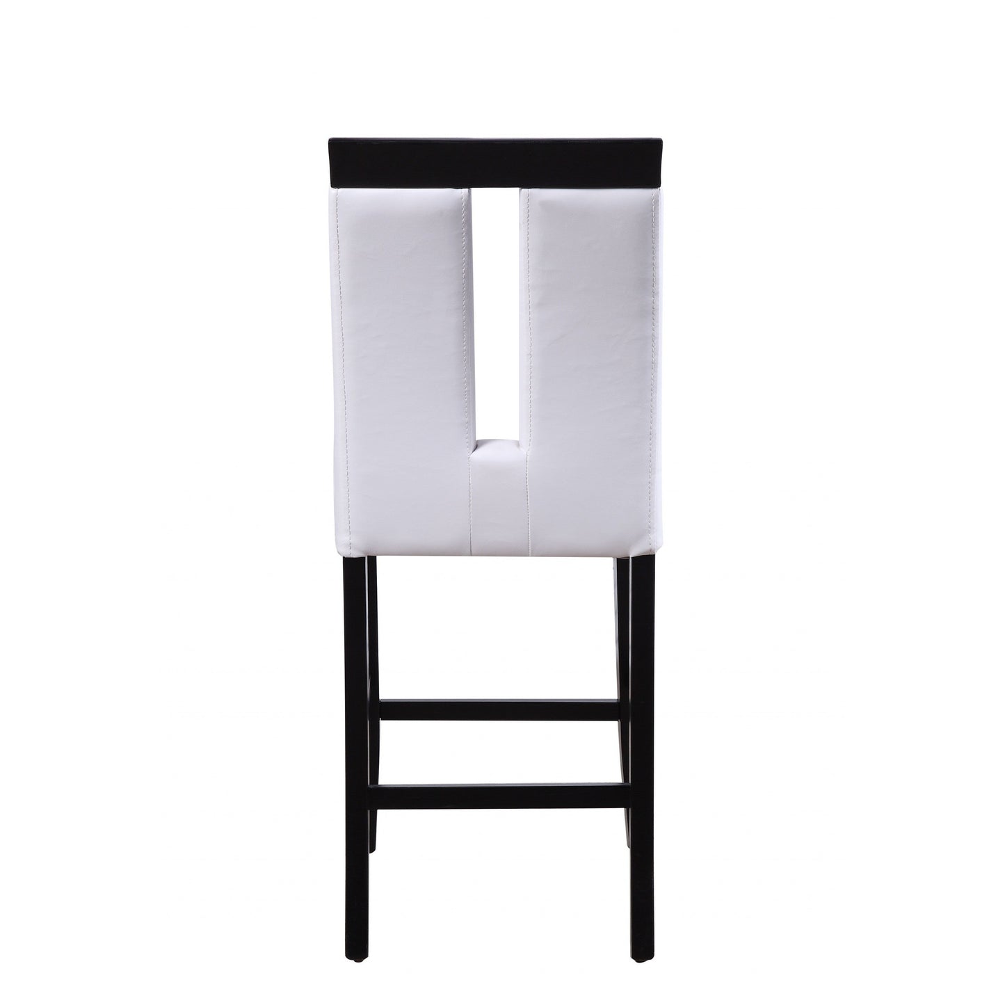HomeRoots 19" x 24" x 41" Black Wood Counter Height Chair With White Faux Leather Upholstered Seat in Set of Two