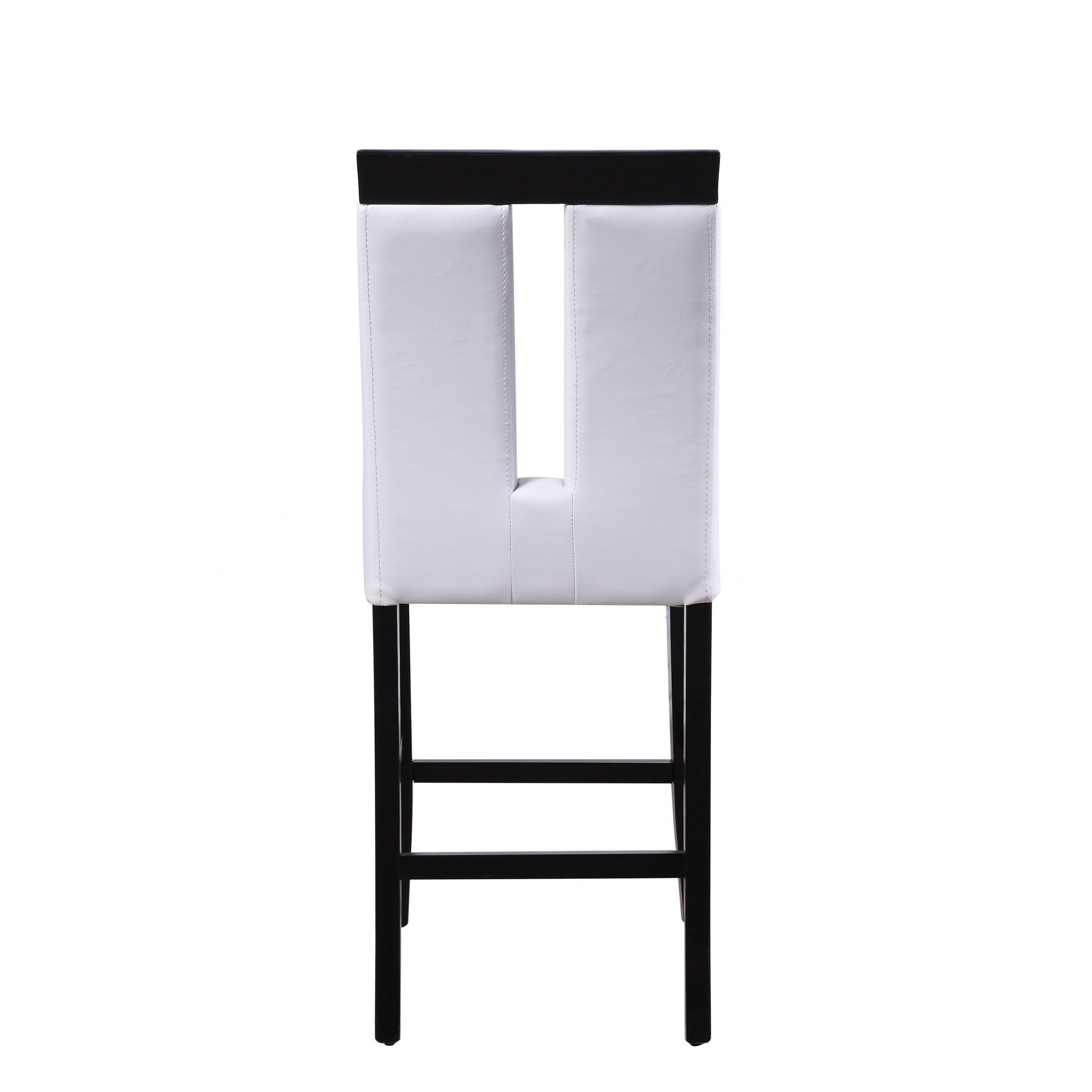 HomeRoots 19" x 24" x 41" Black Wood Counter Height Chair With White Faux Leather Upholstered Seat in Set of Two