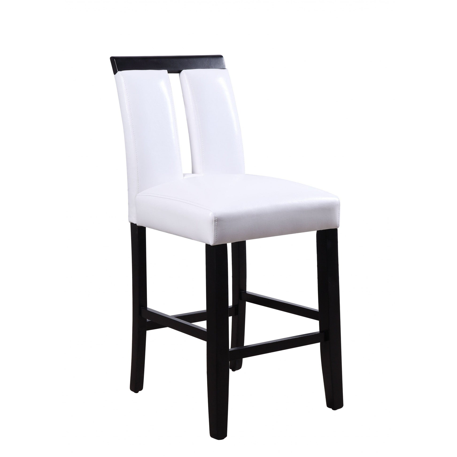 HomeRoots 19" x 24" x 41" Black Wood Counter Height Chair With White Faux Leather Upholstered Seat in Set of Two