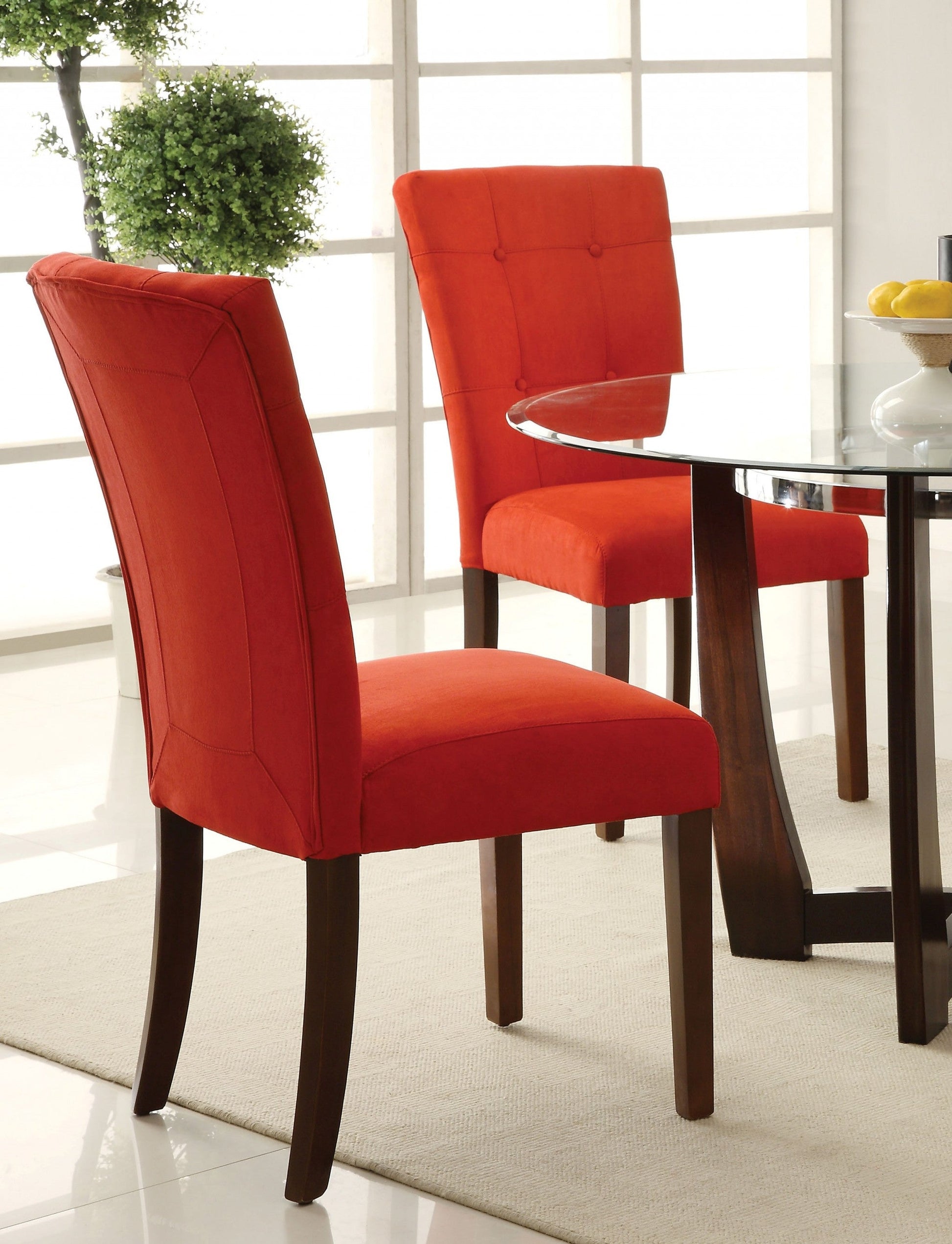 HomeRoots 19' x 25' x 40' 2-Piece Red Microfiber And Walnut Side Chair