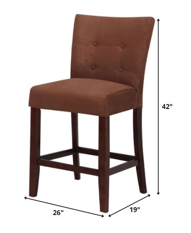 HomeRoots 19' x 26' x 42' 2-Piece Chocolate Microfiber And Walnut Counter Height Chair
